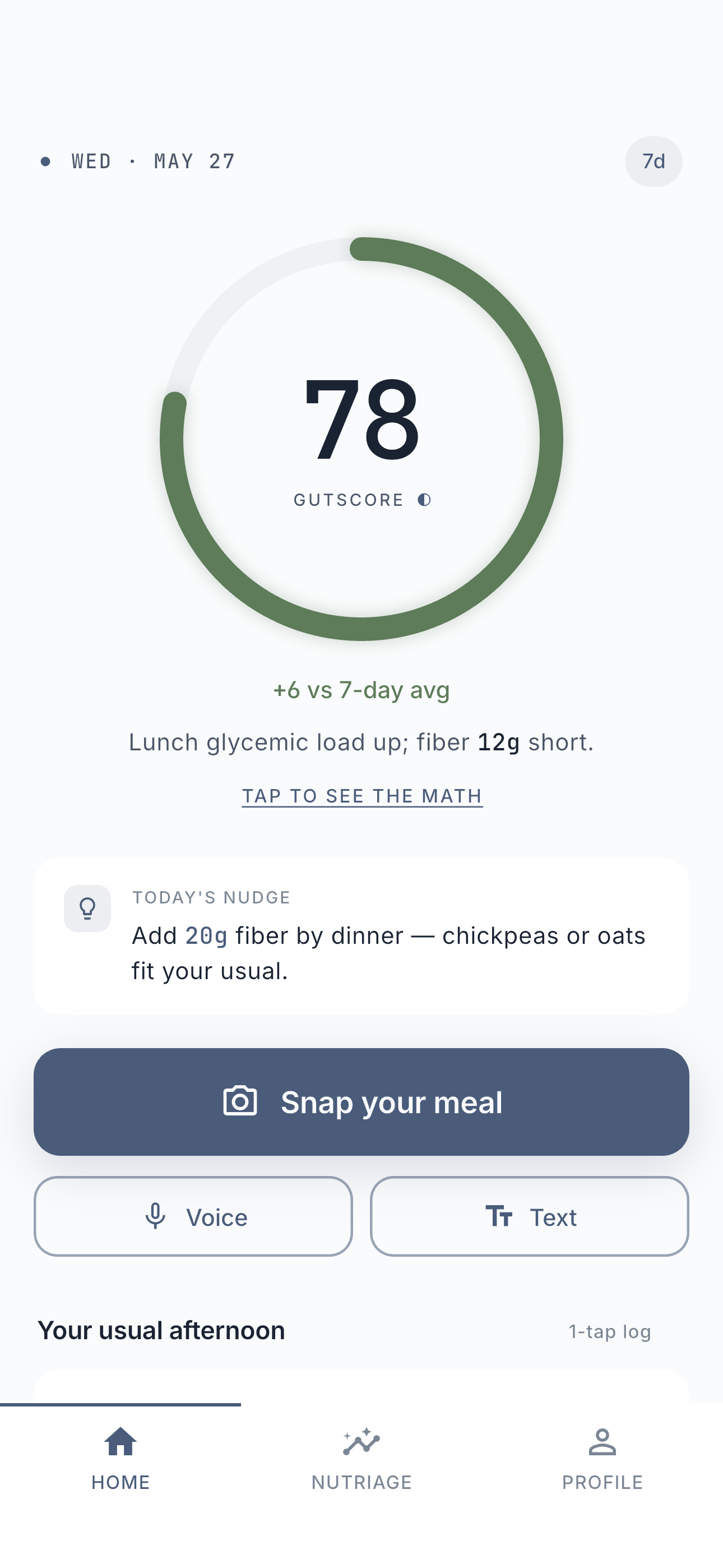 NutriPilot home — daily GutScore